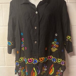 Linea by Louis Dell'Olio Black Embroidered Button Down Shirt